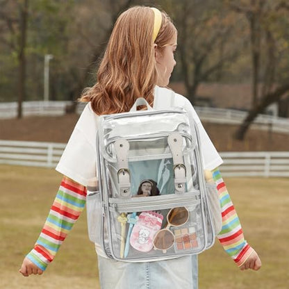 Heavy Duty Clear Backpack Stadium Approved Transparent Backpacks for School College Festival Work Travel (Grey) - color: Grey