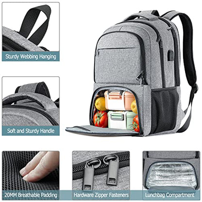 unch Backpack, Insulated Cooler Lunch Bag Backpack, Large School Backpacks for Teen Boys Water Resistant Back Pack Gift for Men Fit 17 Inch Laptop - color: Grey