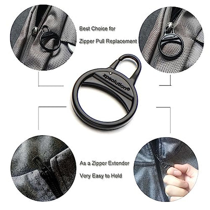Zpsolution Zipper Ring Pulls Zipper Tab Replacement for Luggage Suitcase Backpack Handbags Boots Jackets - color: 4 black