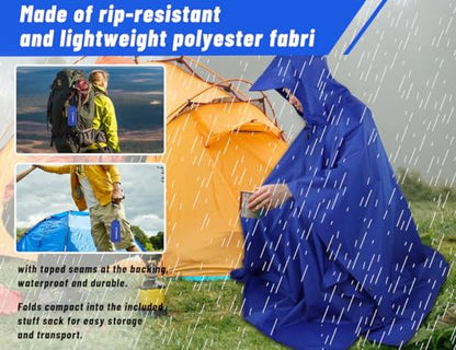 TOMSHOO Multifunctional Raincoat with Hood Hiking Cycling Rain Cover Lightweight Poncho Rain Coat Outdoor Camping Tent Mat - color: Blue