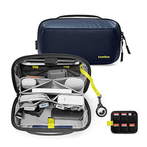 tomtoc Electronic Organizer Accessory Tech Pouch for MacBook Charger, Cables, Power Bank, Hard Drive, Cords, Water-resistant Storage Bag with Removable Card Slots for USB Adapter, Memory Card, Blue - color: Navy Blue, size: M