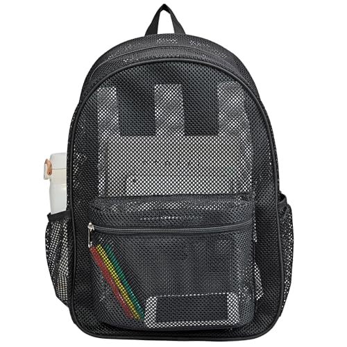 COVAX Heavy Duty Mesh Backpack, See Through College Backpack with Padded Shoulder Straps for Swimming, Outdoor Sports - color: Black