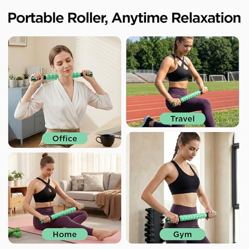 Muscle Roller & Massage Roller Stick for Athletes - Lymphatic Drainage Support, Relieves Muscle Soreness, Cramping & Tightness - Targets Legs, Arms, Back & Calves （Mint Green - 18inch） - color: Mint Green