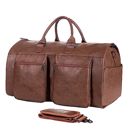 seyfocnia Convertible Travel Garment Bag,Carry on Garment Duffel Bag for Men Women - 2 in 1 Hanging Suitcase Suit Business Travel Bag - color: Brown-2zipper pocket