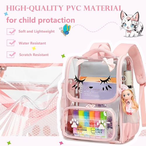 AO ALI VICTORY clear backpack Girls with Tote Bag Heavy Duty PVC Transparent Cute Backpack for Kids Toddler Preschool Bookbags Elementary School Bags See Through Casual Travel Daypack, Pink Set - color: Pink Set