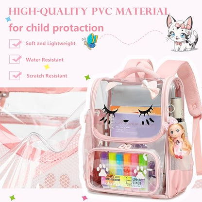 AO ALI VICTORY clear backpack Girls with Tote Bag Heavy Duty PVC Transparent Cute Backpack for Kids Toddler Preschool Bookbags Elementary School Bags See Through Casual Travel Daypack, Pink Set - color: Pink Set