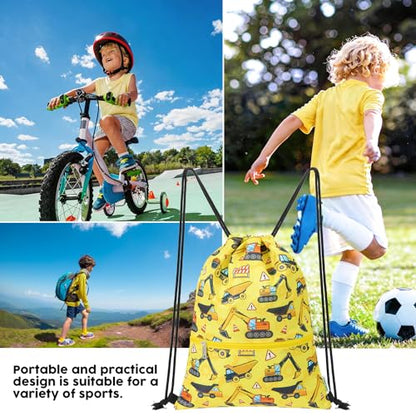 WAWASAM Kids Drawstring Backpack, Gym Swim Bag Cinch Bag for Girls Boys with Zipper Pocket - color: Truck