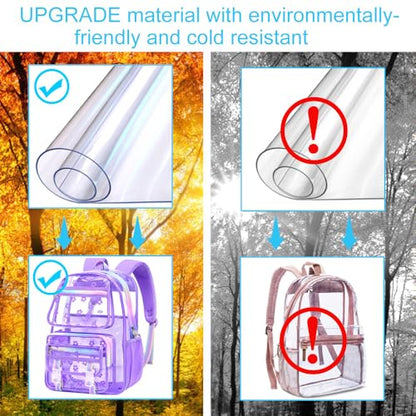 KLFVB See Through Backpack Heavy Duty, 3PCS Girls Clear School Bag Set, Cute Transparent Bookbag for Women - Plum Blossom Purple - color: Plum Blossom Purple Clear Backpack