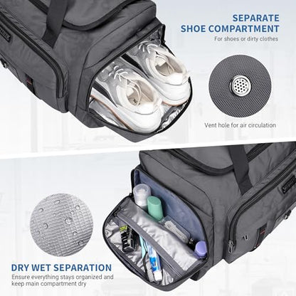 WITZMAN Duffle Bag for Men Large Overnight Carry On Weekender Bag with Shoe Compartment Sports Gym Duffle Bags for Traveling(B719 Silvery Grey) - color: Silvery Grey