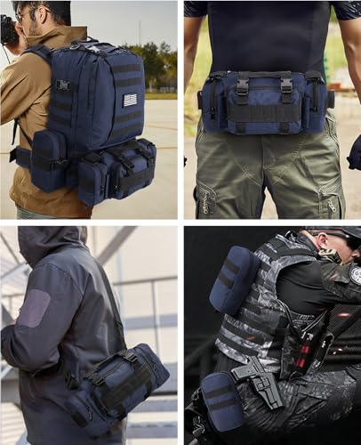 CVLIFE Tactical Backpack Military Army Rucksack 60L Large Assault Pack Detachable Molle Bag, Blue - color: Blue