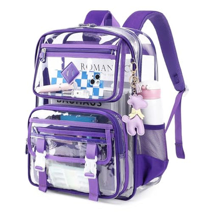 Sisipoet Clear Backpack for School, PVC Clear Bookbag Heavy Duty Transparent Backpack for Stadium Events See Through Bag - color: Dark Purple