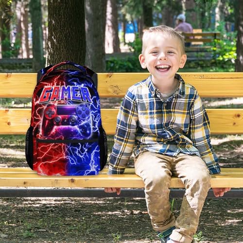 UNIKITTY Gamer School Backpack for Boys, 17 Inch Large Capacity Video Game Bookbag with Pockets for Kids Teens Students - color: Multicolor