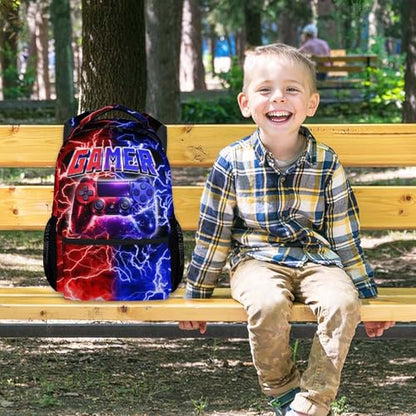 UNIKITTY Gamer School Backpack for Boys, 17 Inch Large Capacity Video Game Bookbag with Pockets for Kids Teens Students - color: Multicolor