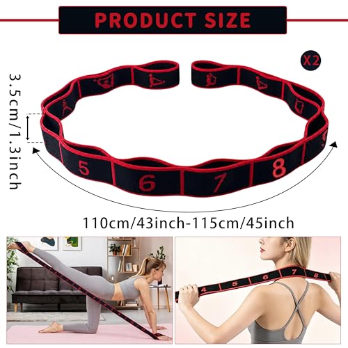 2PCS Elastic Yoga Stretching Strap with 12 Loops Stretch Resistance Exercise Bands for Yoga,Pilates,Dance,Rhythmic Gymnastics,Physical Therapy,Ballet Couple Style - color: Black,Black