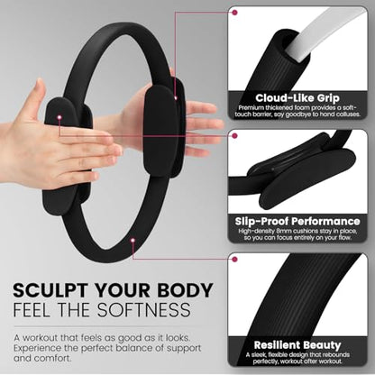 Pilates Kit for Women 13PCS, Pilates Ring and Ball Set with Magic Circle, Resistance Bands Set, Figure 8 Band, Yoga Ring & Grip Socks, Home Workout Equipment Essentials Starter Kit for Beginners - color: Black