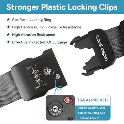Travel Inspira TSA Accepted Luggage Straps Cross Belt for 20-28 Inch Suitcases Adjustable 103-200cm (40-79 Inch) Nylon Webbing with ABS Quick Release Buckle - color: Cross Black-New