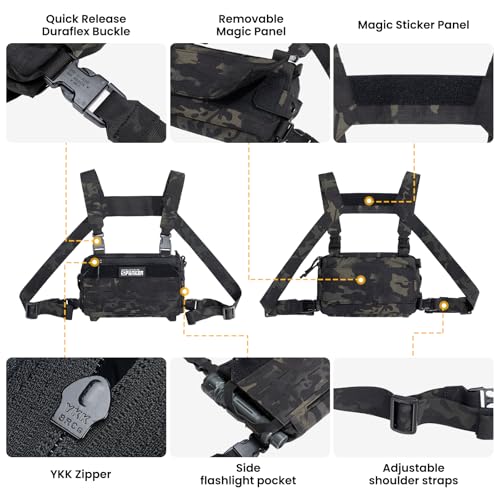 EXCELLENT ELITE SPANKER Tactical Chest Rig Pack EDC Chest Bag Molle Utility Chest Pouch for Outdoor Hunting Workouts Hiking - color: Multicam Black