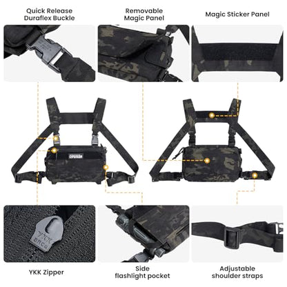 EXCELLENT ELITE SPANKER Tactical Chest Rig Pack EDC Chest Bag Molle Utility Chest Pouch for Outdoor Hunting Workouts Hiking - color: Multicam Black