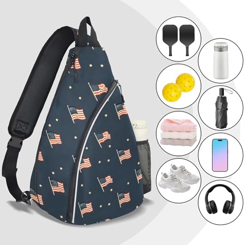 Pickleball Bag for Women Men Adjustable Crossbody Sling Backpack Hold Pickleball Paddle Water Bottle - color: Multicolor 10