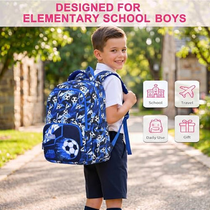 3PCS Kids Backpack Set, School Backpack with Lunch Bag & Pencil Case, Lightweight Waterproof Bookbag for Kids (Soccer Blue) - color: Soccer Blue