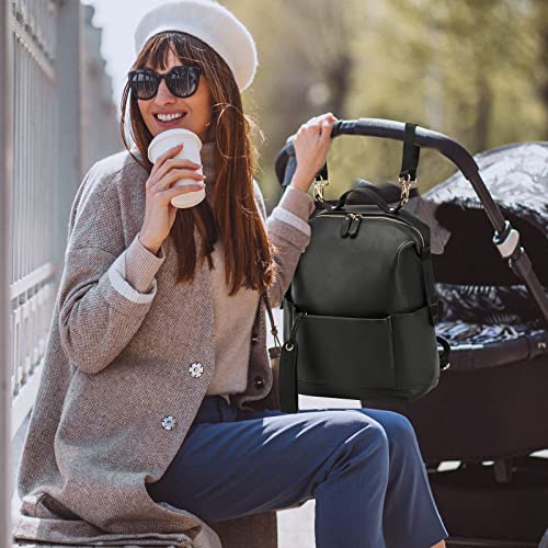 Diaper Bag Backpack Leather Backpack for Women Travel Dad Mother Outdoor Backpack with Changing Pad Stroller Straps(2 pieces) Khaki - color: Khaki
