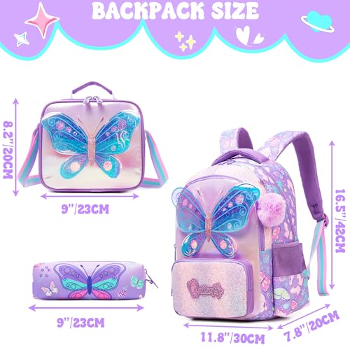 Meetbelify Kids School Backpacks for Girls Boys Backpack with Lunch Bag for Elmentary Students - color: 01 Butterfly