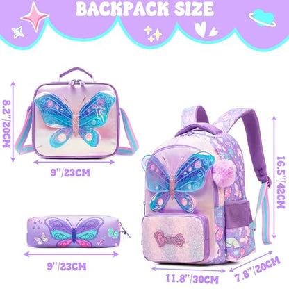 Meetbelify Kids School Backpacks for Girls Boys Backpack with Lunch Bag for Elmentary Students - color: 01 Butterfly