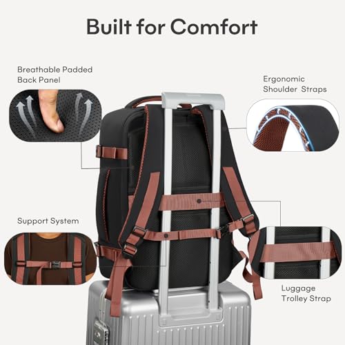 mibasies 40L Travel Backpack for Women & Men: Flight Approved Carry On Backpack, TSA Personal Item Bag with Water Bottle Pocket, Weekender Essentials Backpacks fits 17" Laptop - Black White Brown - color: Black White Brown, size: X-Large