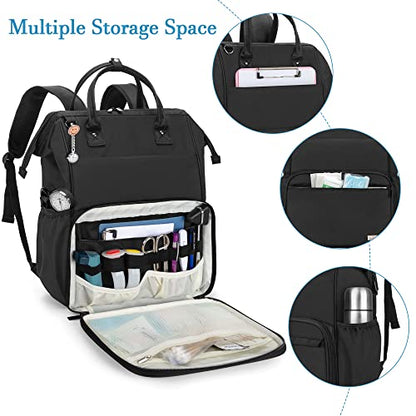 LoDrid Nurse Backpack, Heavy Duty Work Backpack for Men & Women, Steel Frame Top, 15.6" Laptop Layer, Zip-Top Closure & Inner Padded, Black - color: Black