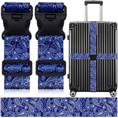 2 Pack Luggage Straps for Suitcases, Adjustable Travel Belt with Double Lock and Quick Release Buckle, Heavy Duty Nylon Bag Packing Strap, Bright Identifiers Business Travel Accessories-Blue Flowers - color: 24020 Blue Flowers