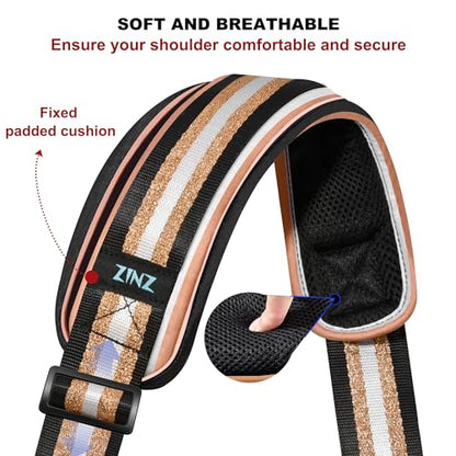 ZINMARK Shoulder Strap 59 inch, Extra-Thick Fixed Cushion Pad and Dual Clasps Universal Replacement Strap for Bags, Camera, Crossbody，Lawn mower -Black Gold Jacquard - color: Black Gold Jacquard