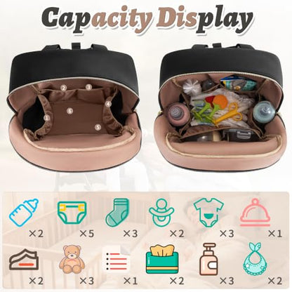 Diaper Bag Backpack, 27L Large Quilted Small Baby Bag with Changing Pad & Pacifier Case, Stroller Hooks, Easy-Access Baby Essential, Maternity Travel Backpack Unisex, Black - color: Black, size: Large