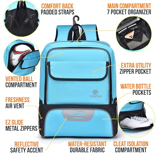 Youth Soccer Bag, Soccer Backpack with Ball Holder, Basketball Volleyball Football Handball Sports Backpack with Ball Compartment - color: Like Blue