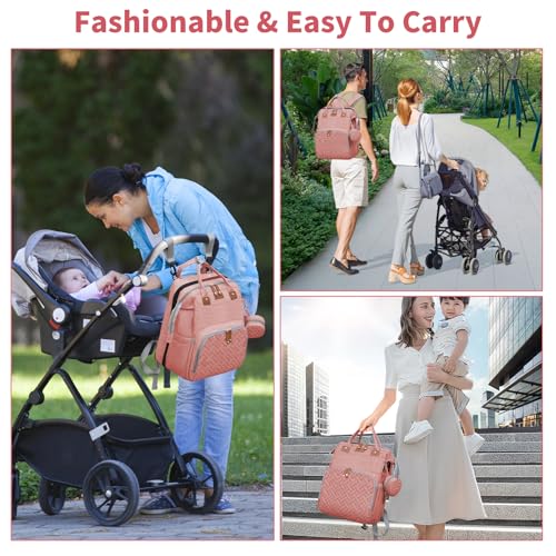 Baby Diaper Bags with Changing Station, Multifunctional Diaper Bag Backpack for Moms Dads with USB Charging Port, Waterproof Travel Diaper, Baby Shower Gifts for Baby Boy & Girls (Pink) - color: Pink