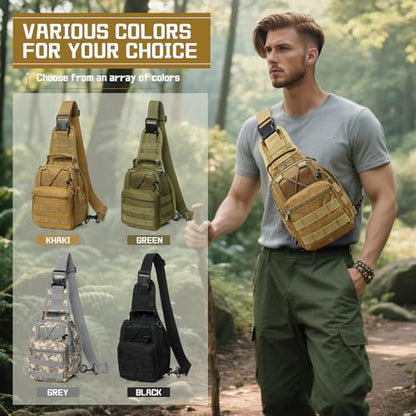 Tactical Chest Pack Backpack, Carry Shoulder Sling Bag for Men, Waterproof Military Cross-body Molle Backpack for Outdoor, Range, Travel, Hiking, Khaki - color: Khaki