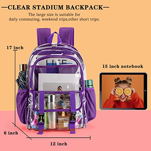 Clear Backpack, Large Clear Bag Stadium Heavy Duty PVC Transparent See Through Backpacks for Boys Girls, College, Work, Purple - color: Purple