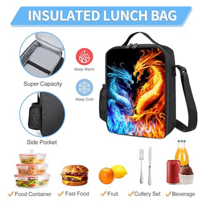3PCS Boys Backpack, Kids Back To School Bag with Lunch Box Pencil Case Set, Cool Dragon Backpack for Boys Teens, 17" Schoolbag Bookbag for Elementary Middle High School Students - color: Dragon