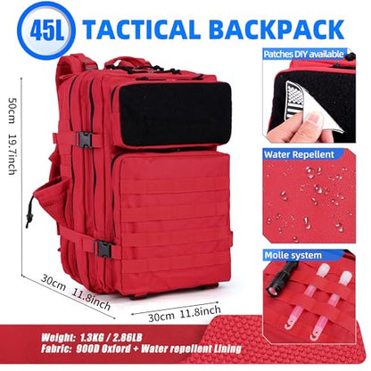 gracedon Tactical Backpack for Men 3 Day Rucksacks for Trekking Camping (red) - color: Red