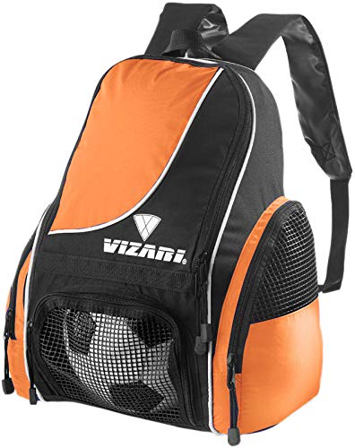 Vizari Solano Soccer Backpack With Ball Compartment and Vented Ball Pocket and Mesh Side Cargo Pockets for Adults and Teens - color: Orange