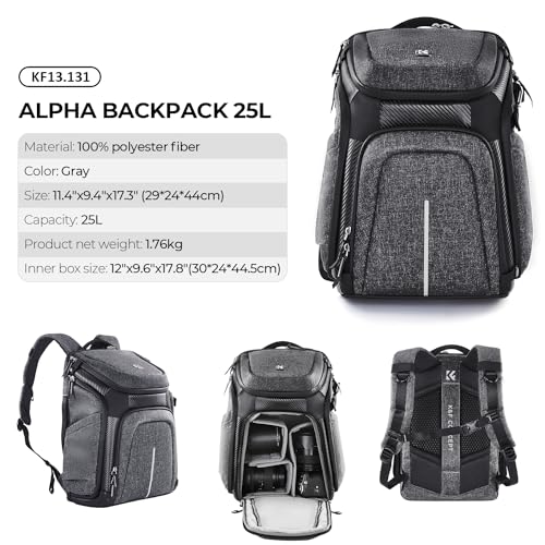 K&F CONCEPT DSLR/SLR Photography Waterproof Camera Bag with 15.6 inch Laptop Compartment Tripod Holder Raincover Camera Backpack - color: 03-black