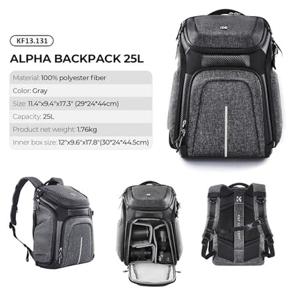 K&F CONCEPT DSLR/SLR Photography Waterproof Camera Bag with 15.6 inch Laptop Compartment Tripod Holder Raincover Camera Backpack - color: 03-black