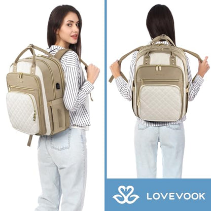 LOVEVOOK Laptop Backpack for Women with Laptop Compartment,Fits 17" Laptop - color: D-khaki-beige, size: 17-Inch(separate laptop compartment)