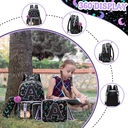 HTgroce Backpacks for Girls School Bag Kids Black Bookbag for Elementary Students Kids Backpack with Lunch Box and Pencil Case - color: Black, style: A