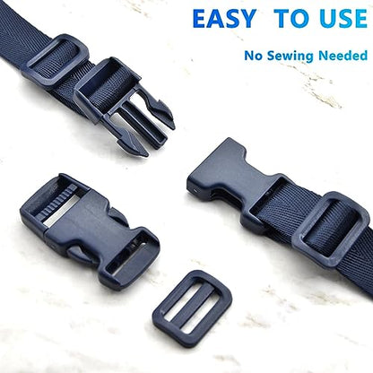 1 inch Buckles Straps Set with 10 Yards Nylon Webbing Strap,10 pcs Quick Side Release Plastic Buckle, 20 pcs Tri-Glide Slide Clip for Luggage Strap, Backpack Replacement (Navy Blue) - color: Navy Blue