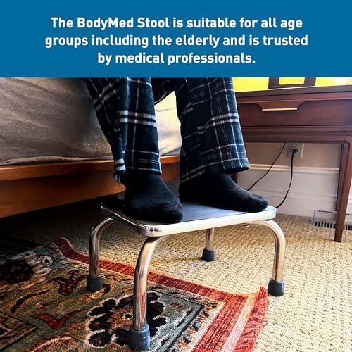BodyMed Heavy-Duty Foot Step Stool with Non-Slip Rubber Platform for Seniors & Adults – Holds up to 300lbs, 9 ½ in. Step Up, 18”L x 11.5”W x 9.5”H - color: Chrome Without Handle