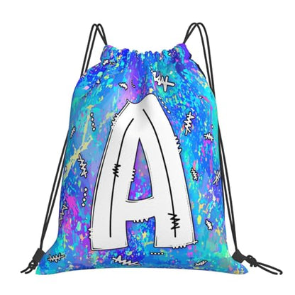 Drawstring Backpack Bag Sport Gym Sackpack Initial Blue Draw String Cinch Bags Bulk String Backpack Storage Bag for Women Men Letters A - color: Letters a