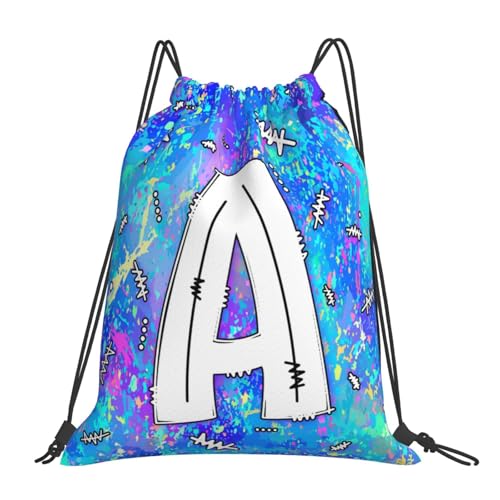 Drawstring Backpack Bag Sport Gym Sackpack Initial Blue Draw String Cinch Bags Bulk String Backpack Storage Bag for Women Men Letters A - color: Letters a
