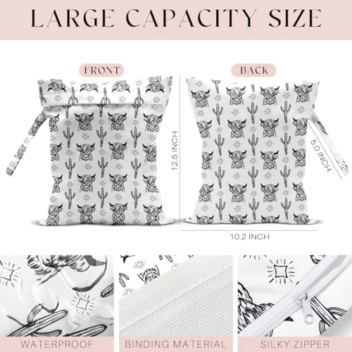 Waterproof Wet Bag for Swimsuit, Travel Beach Wet Dry Bag, Hidden Zipper Reusable Western Cowgirl Wet Bags, for Travel Beach Wet Swimsuits Toiletries Diapers Laundry Bag - color: Western Cattle