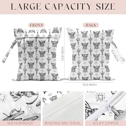 Waterproof Wet Bag for Swimsuit, Travel Beach Wet Dry Bag, Hidden Zipper Reusable Western Cowgirl Wet Bags, for Travel Beach Wet Swimsuits Toiletries Diapers Laundry Bag - color: Western Cattle