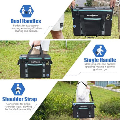INSMEER Soft Cooler Bag with Hard Shell & 2 Cup Holders, Portable 40L/70 Cans Collapsible Cooler Bags Insulated with Leakproof for Travel, ice chests and Cooler Lunch Box for Beach Camping Picnic - color: Black